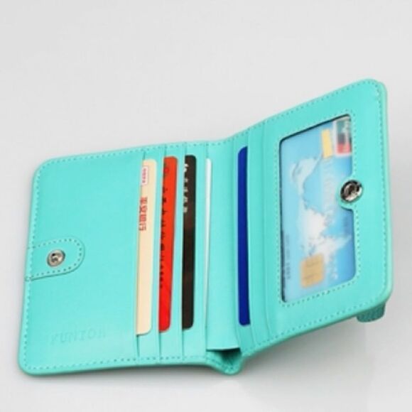 NEW Slim Wallets Cowhide Leather for Women, Natural Leather Caribbean Green - Picture 5 of 9